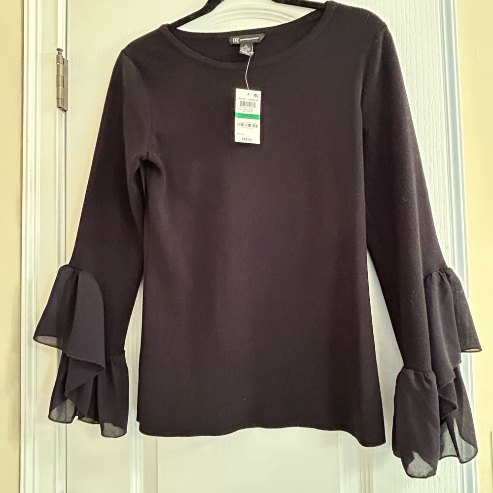INC International ConceptsWomen's Black Ruffle Sleeve Sweater Size L NWT